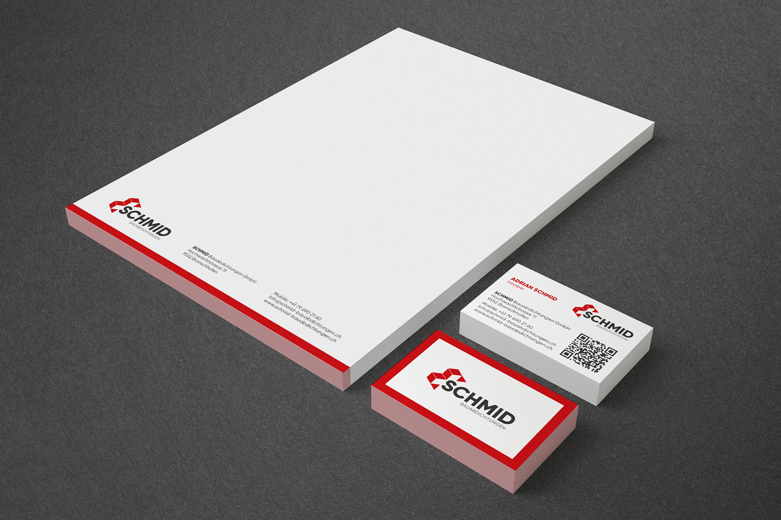 MMGD: Corpoarte Design, Gestaltung Briefpapier A4 und Visitenkarten für Schmid Bauabdichtungen GmbH
